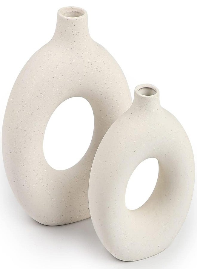 QLOFEI Ceramic Vases Set of 2,Moder White Round Vase Rustic Home Decor，Frosted Ceramic Vase Apply to Living Room、 Kitchen、Mantle、Bedroom、Dining Table、Office - Image 1